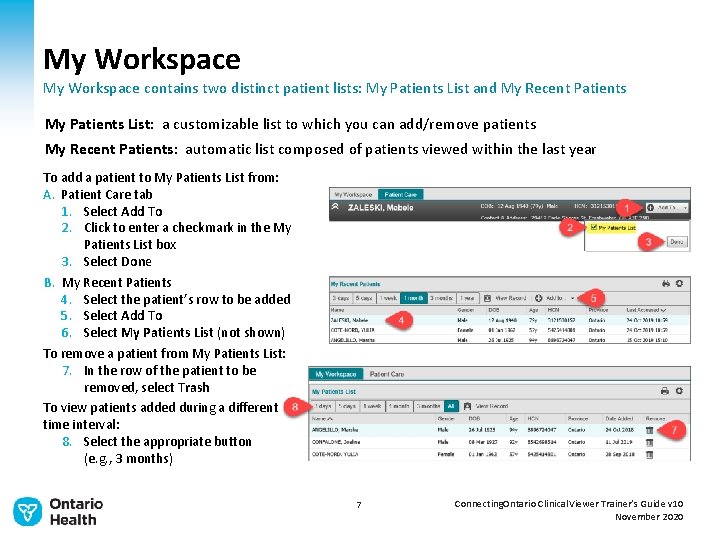 My Workspace contains two distinct patient lists: My Patients List and My Recent Patients