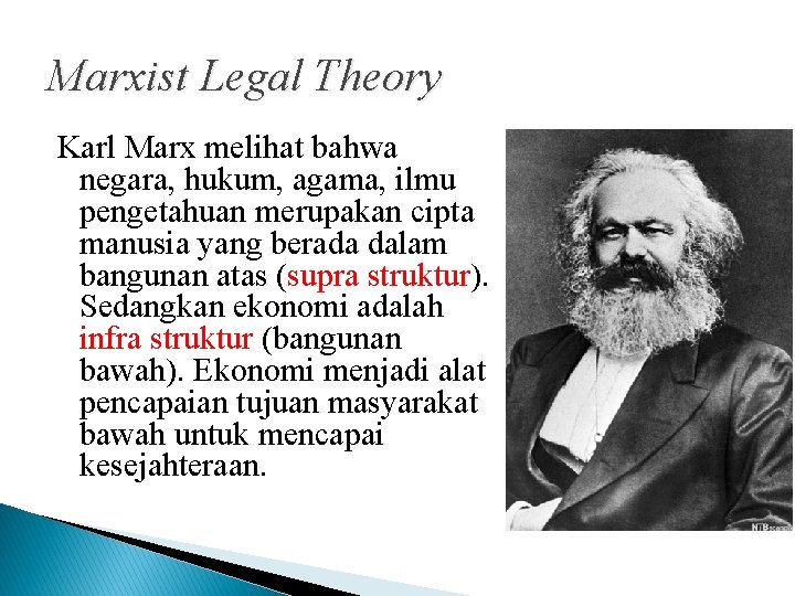 Marxist Legal Theory Karl Marx melihat bahwa negara, hukum, agama, ilmu pengetahuan merupakan cipta