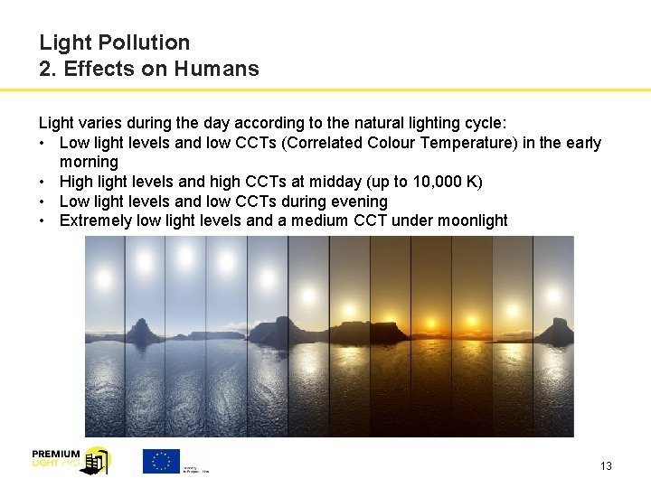 Light Pollution 2. Effects on Humans Light varies during the day according to the