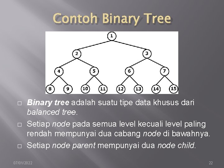 Contoh Binary Tree � � � Binary tree adalah suatu tipe data khusus dari