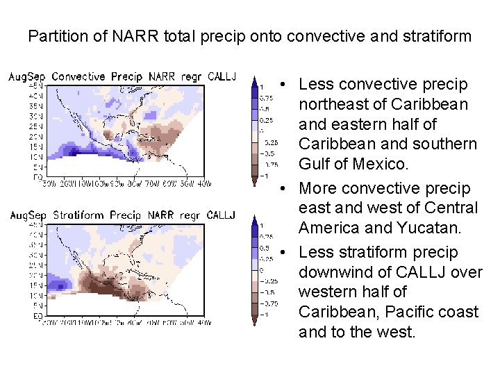 Partition of NARR total precip onto convective and stratiform • Less convective precip northeast
