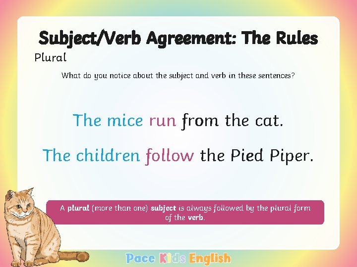 Subject/Verb Agreement: The Rules Plural What do you notice about the subject and verb