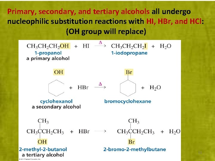 Primary, secondary, and tertiary alcohols all undergo nucleophilic substitution reactions with HI, HBr, and
