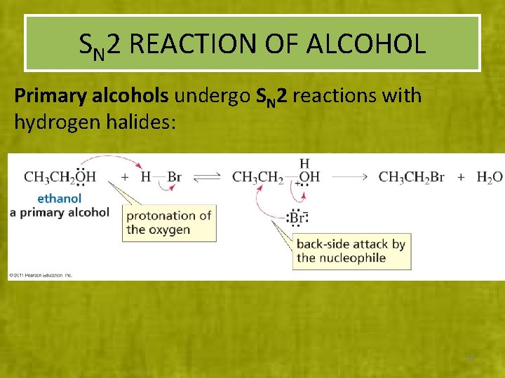 SN 2 REACTION OF ALCOHOL Primary alcohols undergo SN 2 reactions with hydrogen halides: