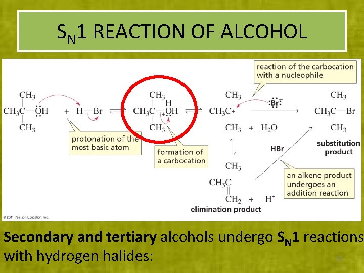 SN 1 REACTION OF ALCOHOL Secondary and tertiary alcohols undergo SN 1 reactions with