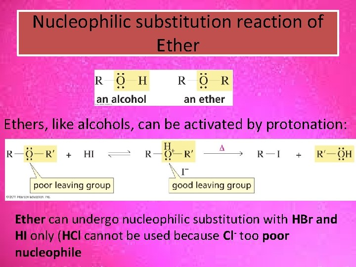 Nucleophilic substitution reaction of Ethers, like alcohols, can be activated by protonation: Ether can