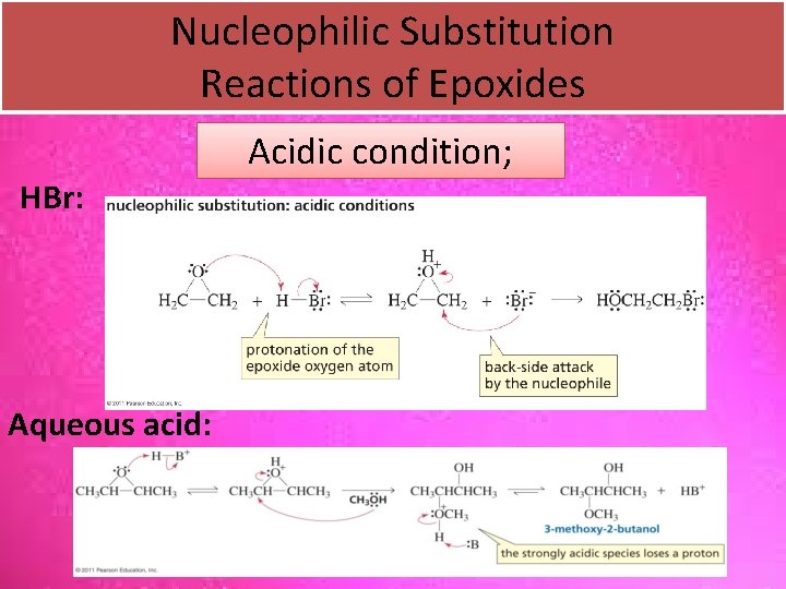 Nucleophilic Substitution Reactions of Epoxides Acidic condition; HBr: Aqueous acid: 