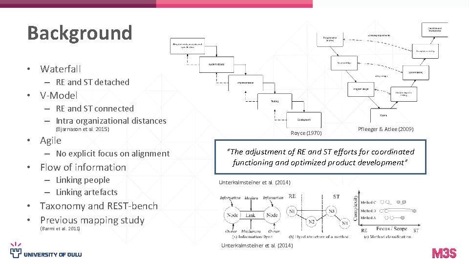 Background • Waterfall – RE and ST detached • V-Model – RE and ST