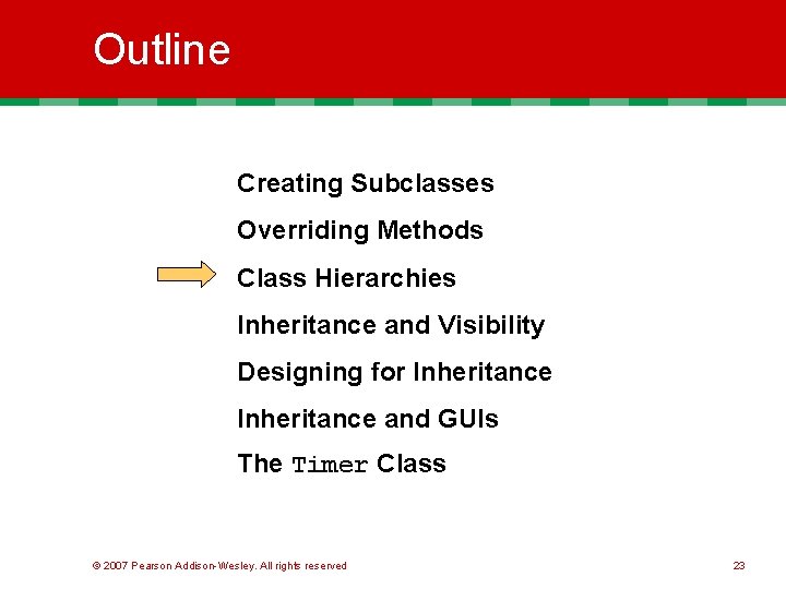Outline Creating Subclasses Overriding Methods Class Hierarchies Inheritance and Visibility Designing for Inheritance and