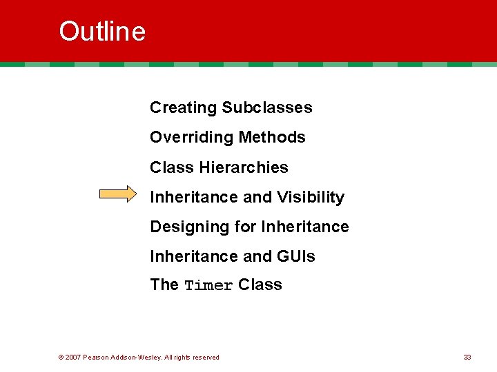 Outline Creating Subclasses Overriding Methods Class Hierarchies Inheritance and Visibility Designing for Inheritance and