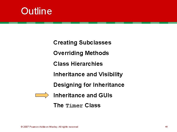Outline Creating Subclasses Overriding Methods Class Hierarchies Inheritance and Visibility Designing for Inheritance and