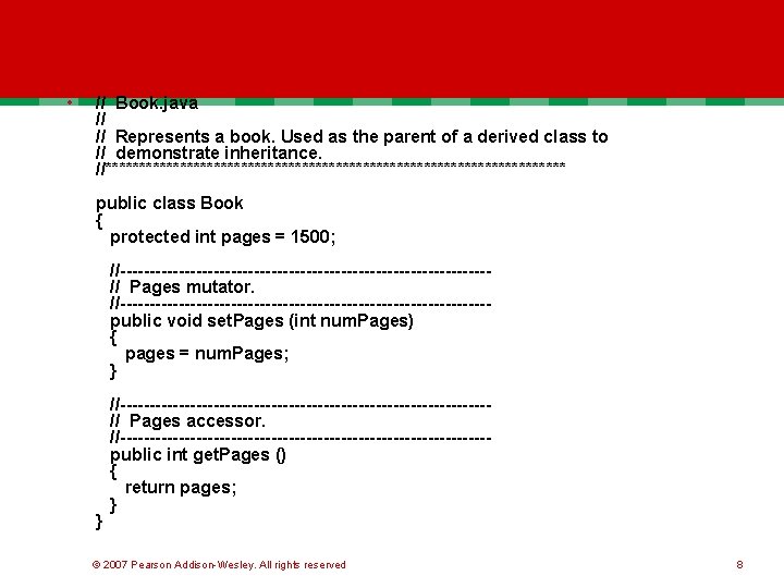  • // Book. java // // Represents a book. Used as the parent