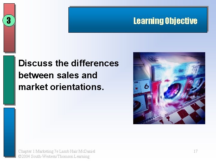 3 Learning Objective Discuss the differences between sales and market orientations. Chapter 1 Marketing