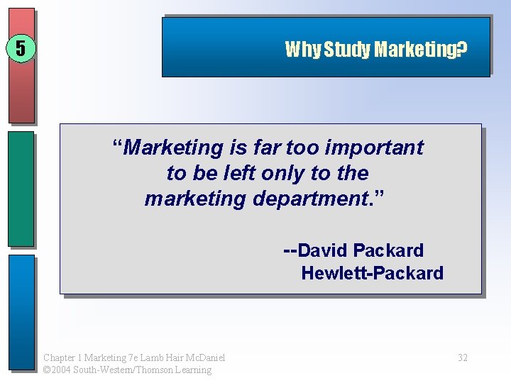 5 Why Study Marketing? “Marketing is far too important to be left only to