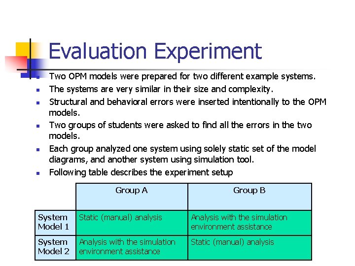 Evaluation Experiment n n n Two OPM models were prepared for two different example Evaluation Experiment n n n Two OPM models were prepared for two different example