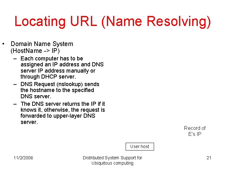 Locating URL (Name Resolving) • Domain Name System (Host. Name -> IP) – Each Locating URL (Name Resolving) • Domain Name System (Host. Name -> IP) – Each