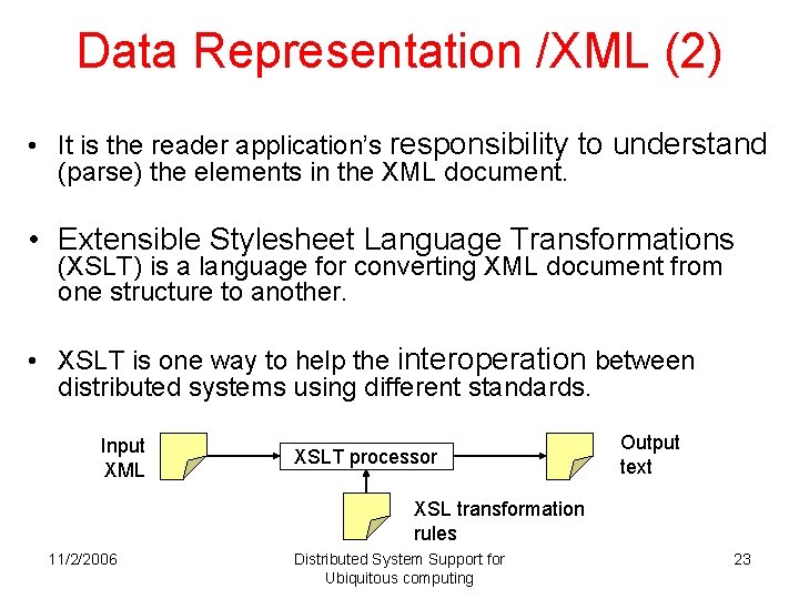 Data Representation /XML (2) • It is the reader application’s responsibility to understand (parse) Data Representation /XML (2) • It is the reader application’s responsibility to understand (parse)