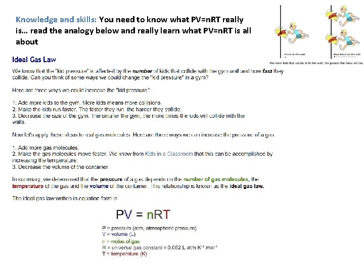 Knowledge and skills: You need to know what PV=n. RT really is… read the