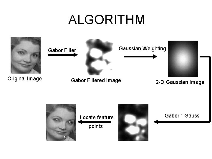 ALGORITHM Gaussian Weighting Gabor Filter Original Image Gabor Filtered Image Locate feature points 2