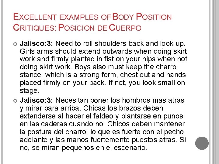 EXCELLENT EXAMPLES OF BODY POSITION CRITIQUES: POSICION DE CUERPO Jalisco: 3: Need to roll