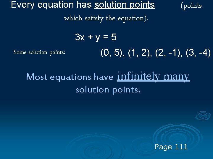 Every equation has solution points which satisfy the equation). (points 3 x + y