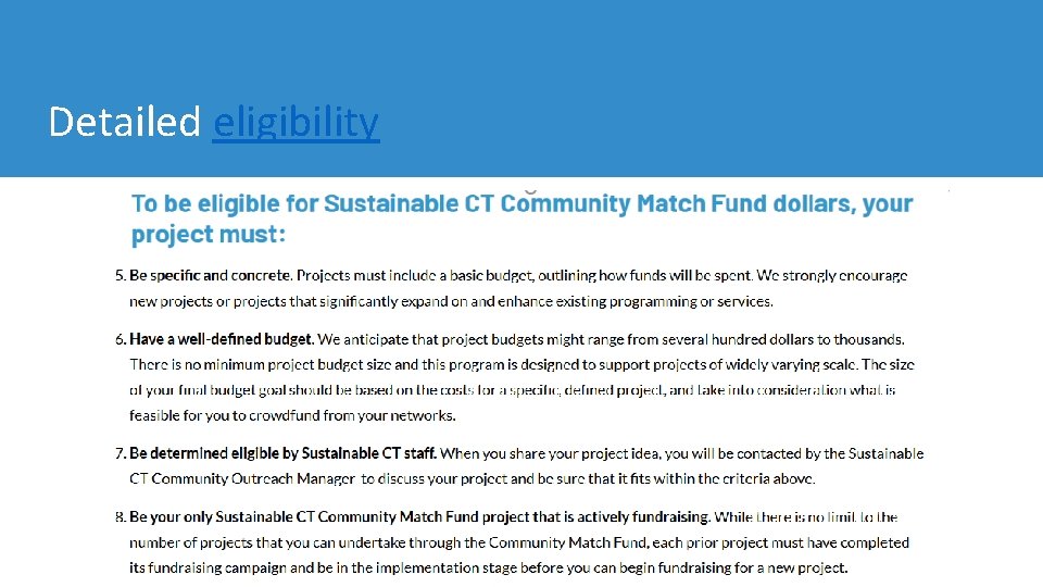 Detailed eligibility 