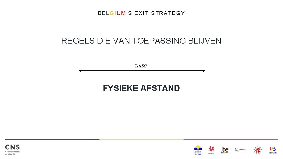 BELGIUM’S EXIT STRATEGY REGELS DIE VAN TOEPASSING BLIJVEN 1 m 50 FYSIEKE AFSTAND 
