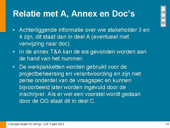 Relatie met A, Annex en Doc’s • Achterliggende informatie over wie stakeholder 3 en