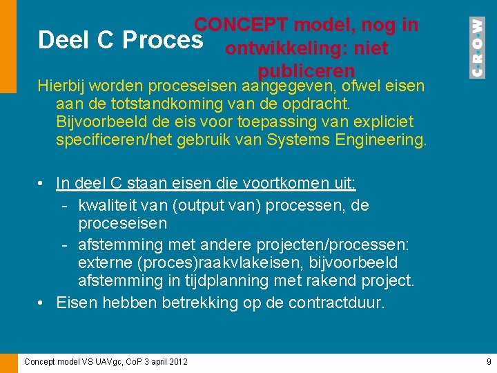 Deel C CONCEPT model, nog in Proces ontwikkeling: niet publiceren Hierbij worden proceseisen aangegeven,