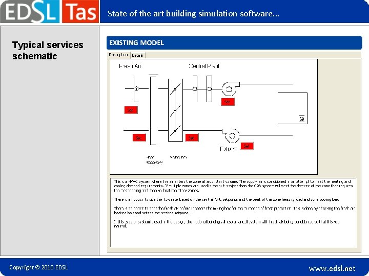 State of the art building simulation software. . . Typical services schematic Copyright ©