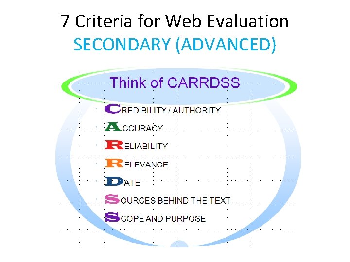 7 Criteria for Web Evaluation SECONDARY (ADVANCED) 