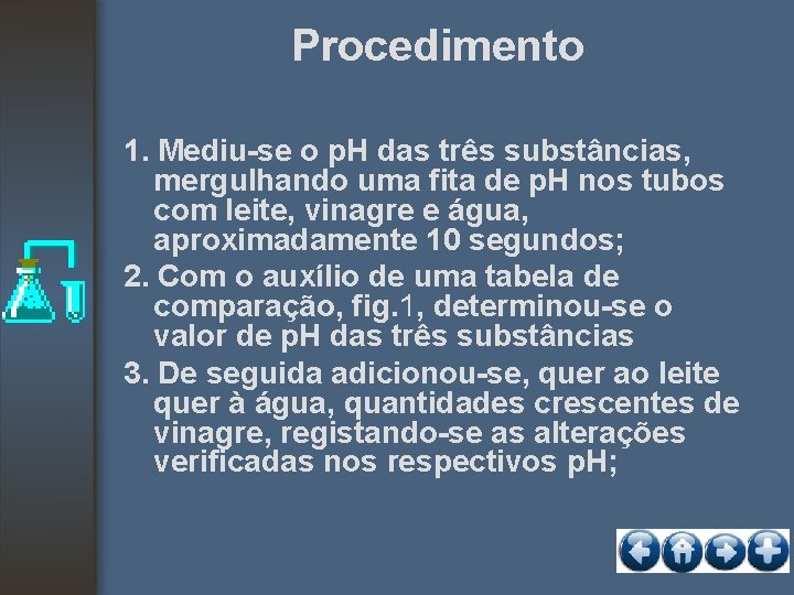 Procedimento 1. Mediu-se o p. H das três substâncias, mergulhando uma fita de p.