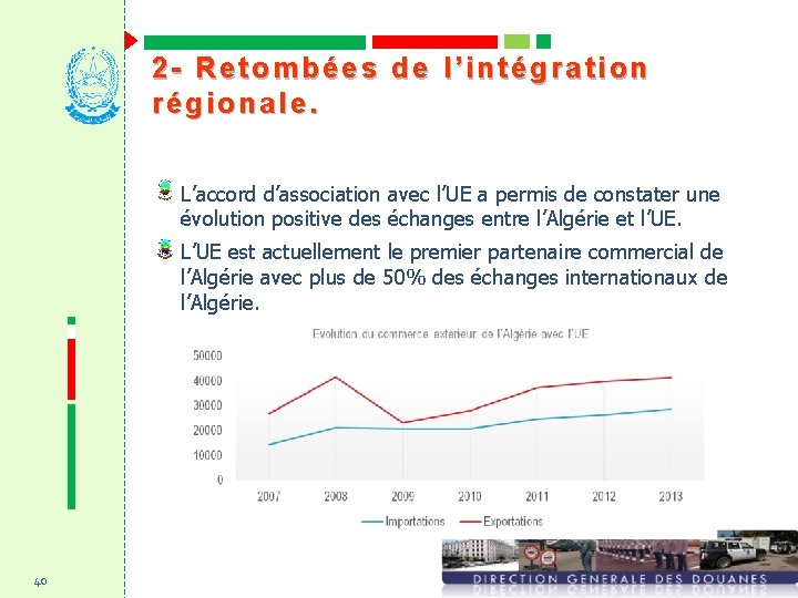 2 - Retombées de l’intégration régionale. L’accord d’association avec l’UE a permis de constater