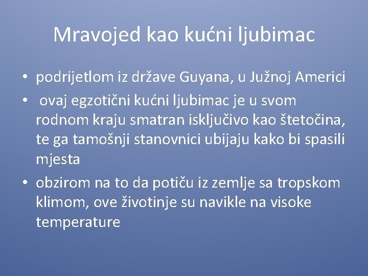Mravojed kao kućni ljubimac • podrijetlom iz države Guyana, u Južnoj Americi • ovaj