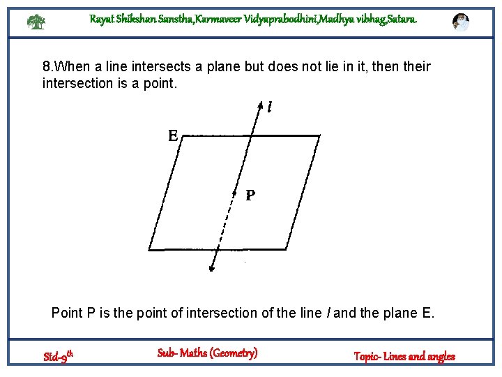 Rayat Shikshan Sanstha, Karmaveer Vidyaprabodhini, Madhya vibhag, Satara. 8. When a line intersects a