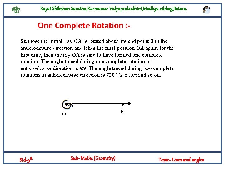 Rayat Shikshan Sanstha, Karmaveer Vidyaprabodhini, Madhya vibhag, Satara. One Complete Rotation : Suppose the