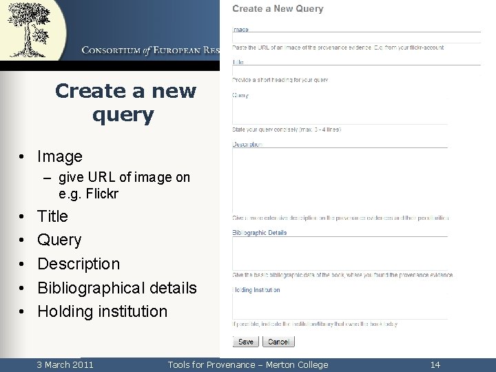 Create a new query • Image – give URL of image on e. g.