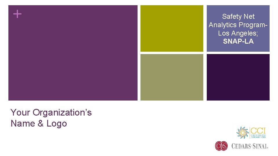 + Your Organization’s Name & Logo Safety Net Analytics Program. Los Angeles; SNAP-LA 
