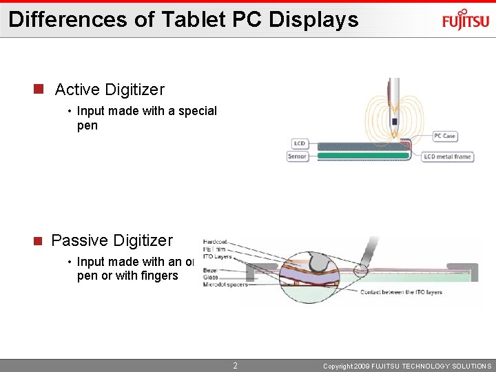 Differences of Tablet PC Displays n Active Digitizer • Input made with a special