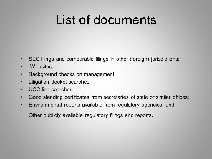 List of documents 
