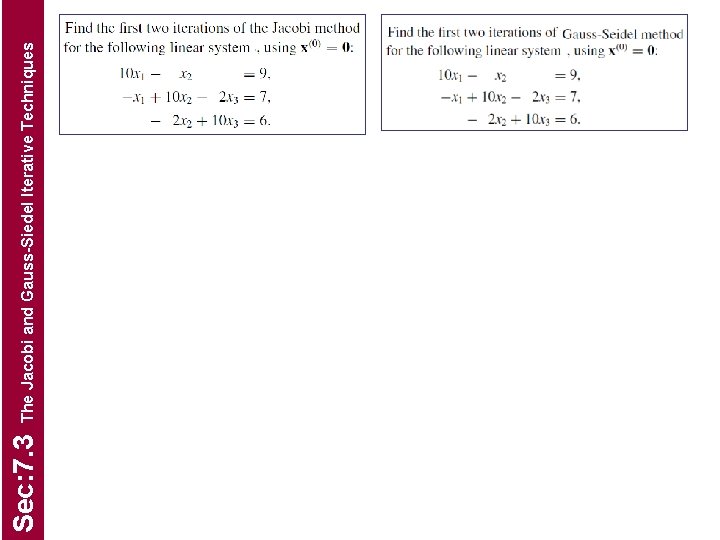 Sec: 7. 3 The Jacobi and Gauss-Siedel Iterative Techniques 