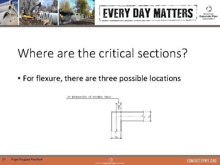 Where are the critical sections? • For flexure, there are three possible locations 31