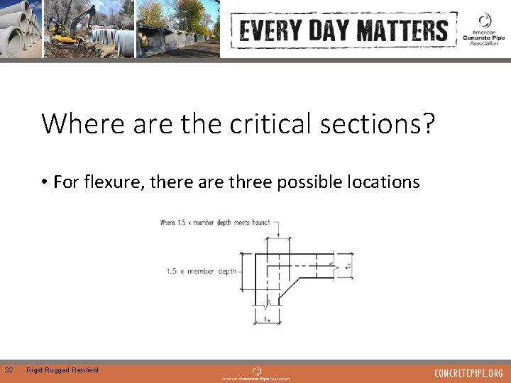 Where are the critical sections? • For flexure, there are three possible locations 32