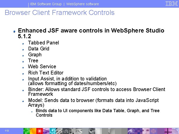 IBM Software Group | Web. Sphere software Browser Client Framework Controls Enhanced JSF aware