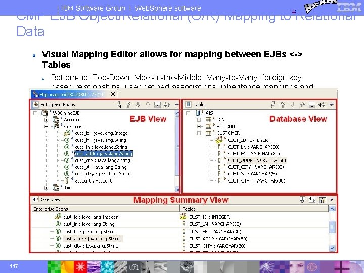 IBM Software Group | Web. Sphere software CMP EJB Object/Relational (O/R) Mapping to Relational