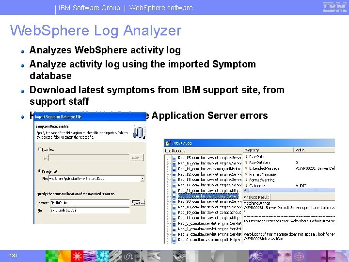 IBM Software Group | Web. Sphere software Web. Sphere Log Analyzer Analyzes Web. Sphere