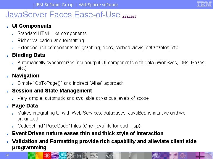 IBM Software Group | Web. Sphere software Java. Server Faces Ease-of-Use 1234567 UI Components