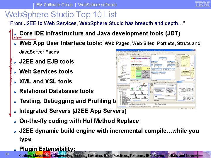 IBM Software Group | Web. Sphere software Web. Sphere Studio Top 10 List “From