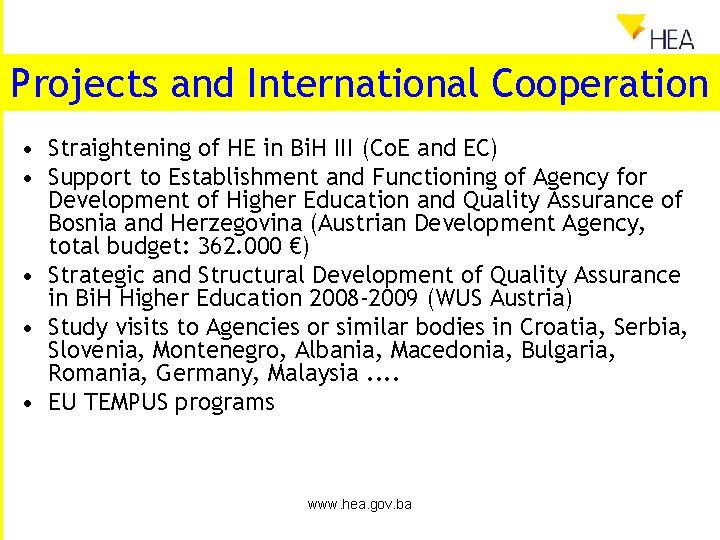 Projects and International Cooperation • Straightening of HE in Bi. H III (Co. E