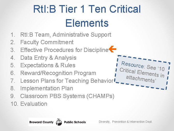 Rt. I: B Tier 1 Ten Critical Elements 1. Rt. I: B Team, Administrative